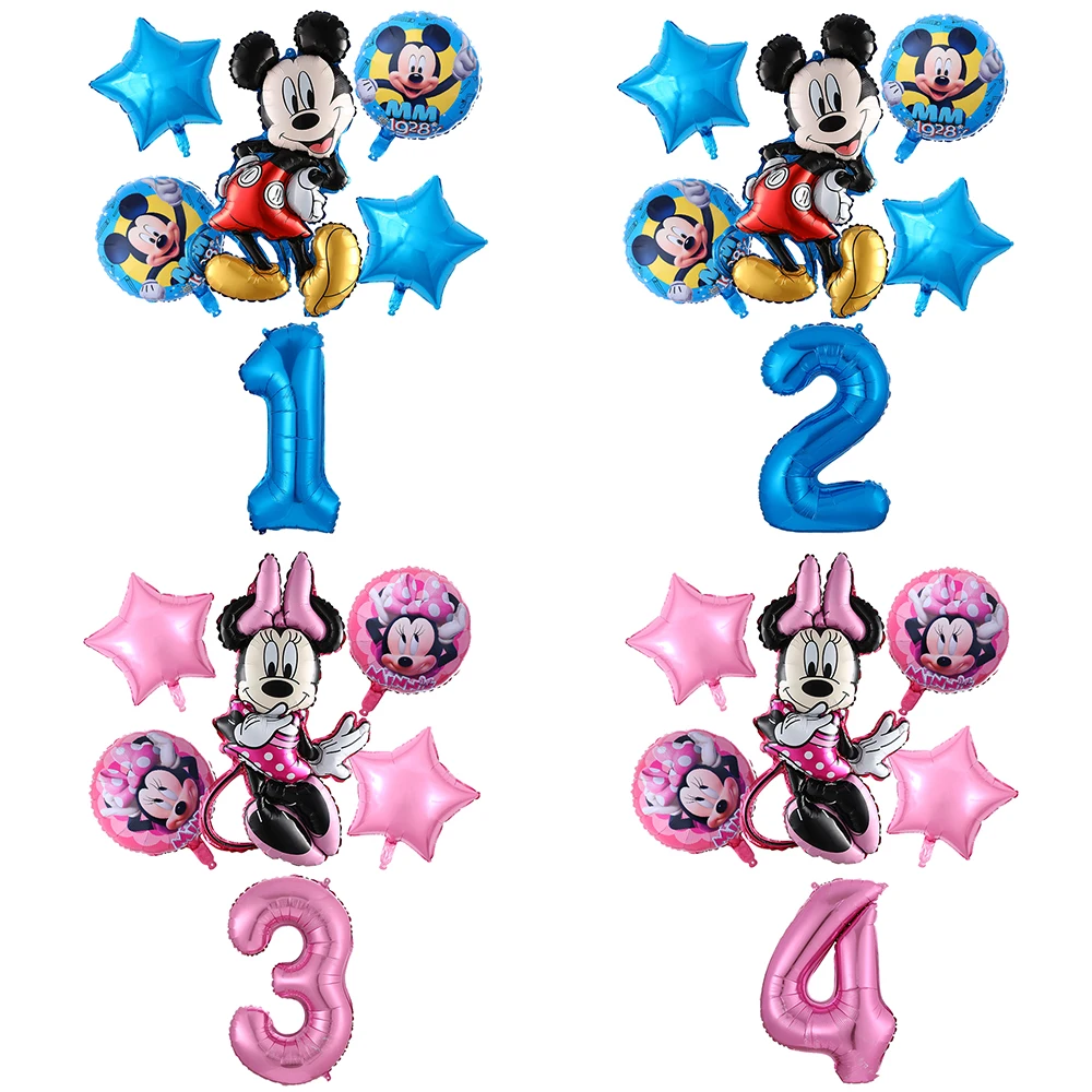 

6pcs Disney Mickey Minnie Mouse Cartoon Theme Party Balloons 30inch Number Foil Globos for Kids Birthday Party Baby Shower Decor