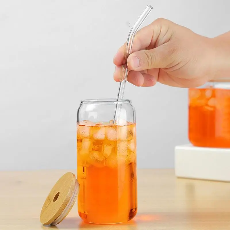 

Mason Jar With Lid And Straw Mugs With Handles Wide Mouth Juice Drink Clear Glass Water Bottle With Cover Straw Drinkware Cup