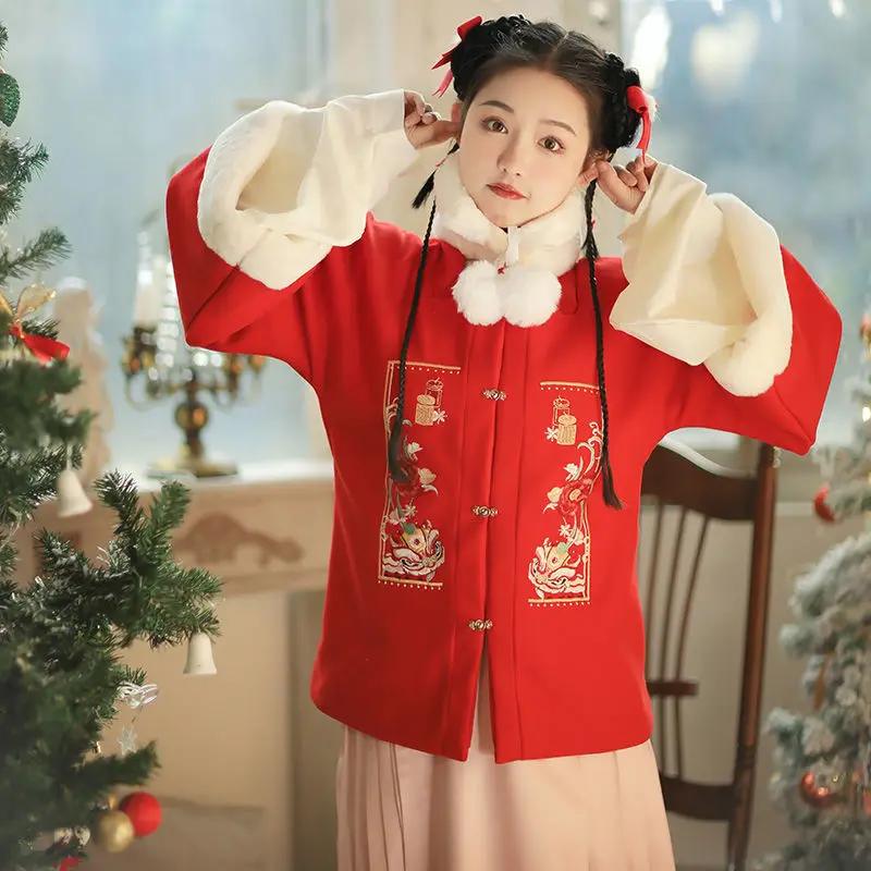 

Little Lion Dance Skirt Square Neck Half Arm Coat Autumn Winter Suit