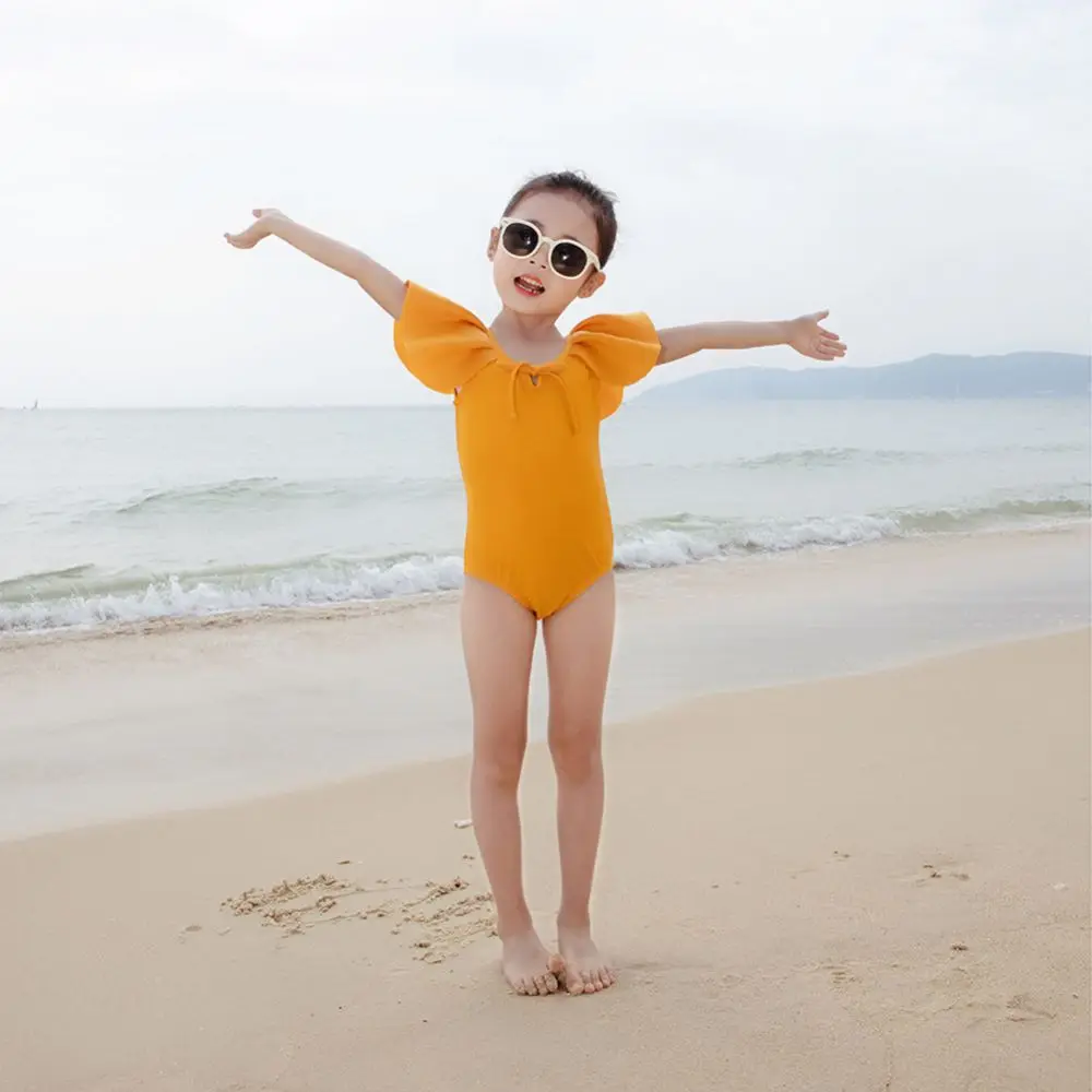 

Summer Kids Baby Girl Swimsuit Casual Ruffled Swimwear Solid Color Sleeveless Backless One-Piece Suits Swimming Bathing Beachwea