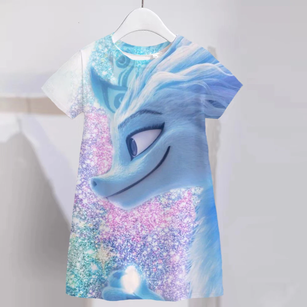 2022 Summer Baby Girls T-shirt dress Disney Dragon Hunting Legend RAYA  Comfort Lovely Tops Toddler Children Casual Clothes