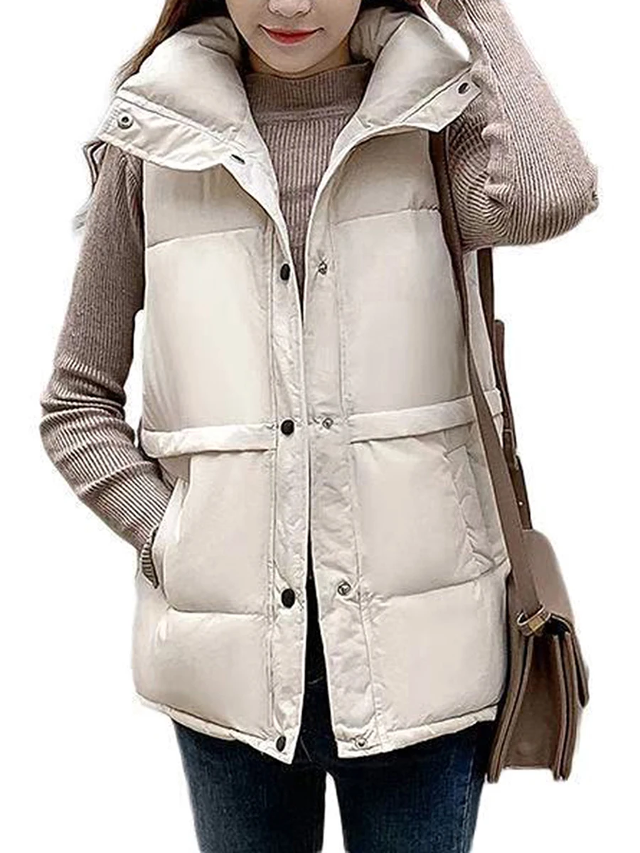 

Women Crop Puffer Vest Zip Up High Neck Outerwear Sleeveless Jacket Coat
