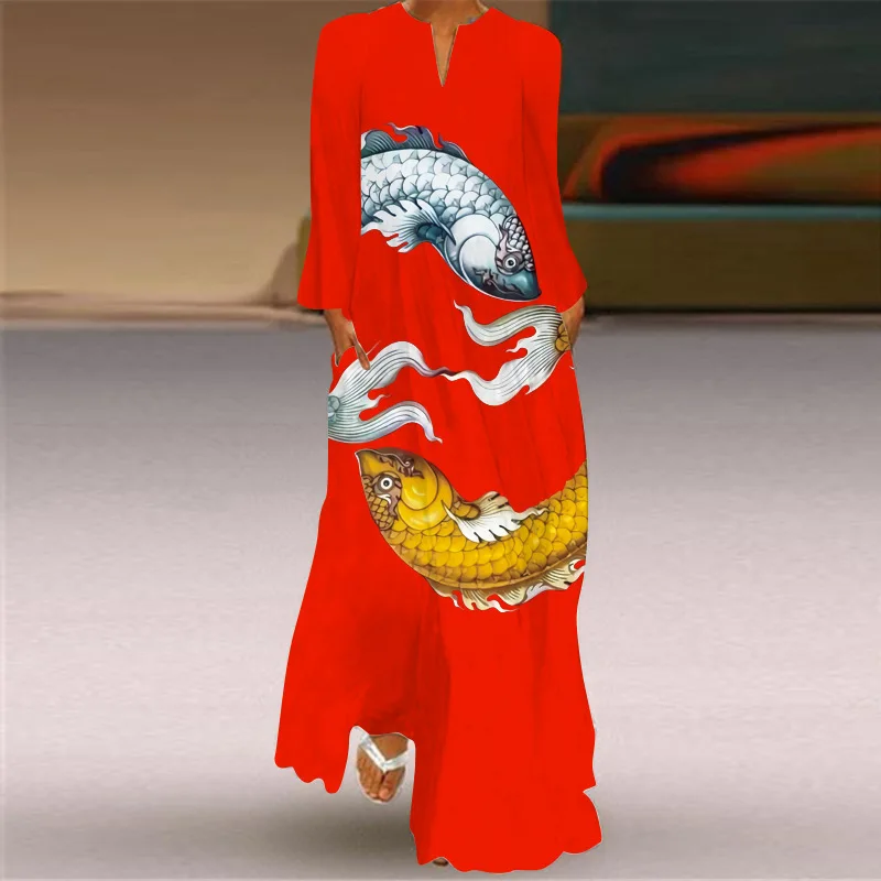 Элегантные женские платья 2024 осеннее свободное платье с длинными рукавами и