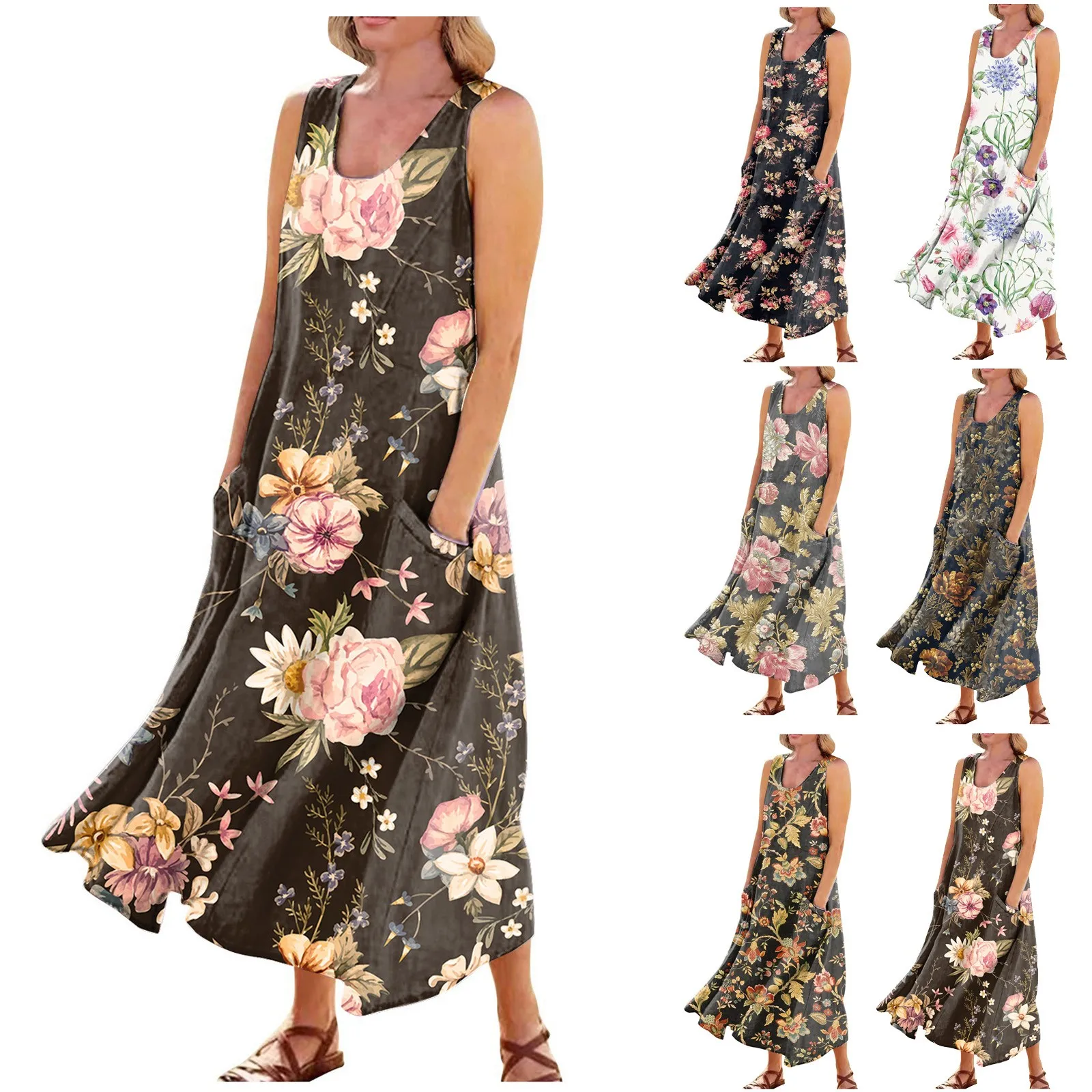 

Платье женское пляжное с градиентным принтом, пикантный удобный хлопковый сарафан без рукавов, длинная свободная майка с карманами, на лето