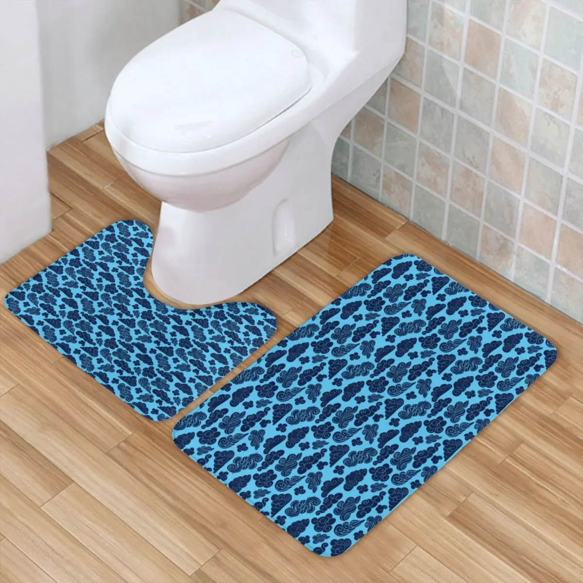 

Коврик для ванной с абстрактным изображением облаков, нескользящий винтажный коврик с рисунком благоприятных облаков, комплект из 2 предме...