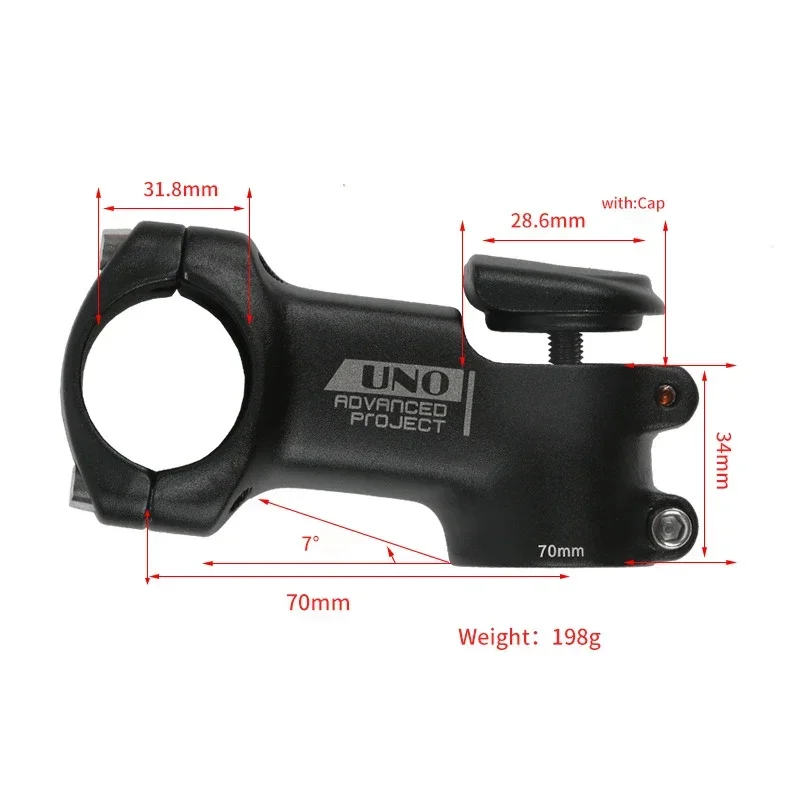 Шток руля велосипеда UNO 7 градусов с крышкой 70-120 мм