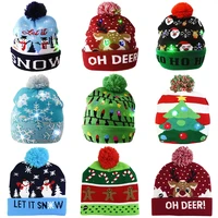 2022 christmas hats sweater santa elk knitted beanie hat with led light up cartoon patteren christmas gift for kids new year sup