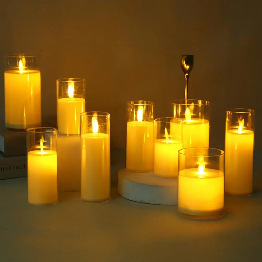 

Simulation Electronic Candle Light Glow Swing Wick Built-in Batteries Glass Cup LED Glow Candle Light Decor For Valentine's Day