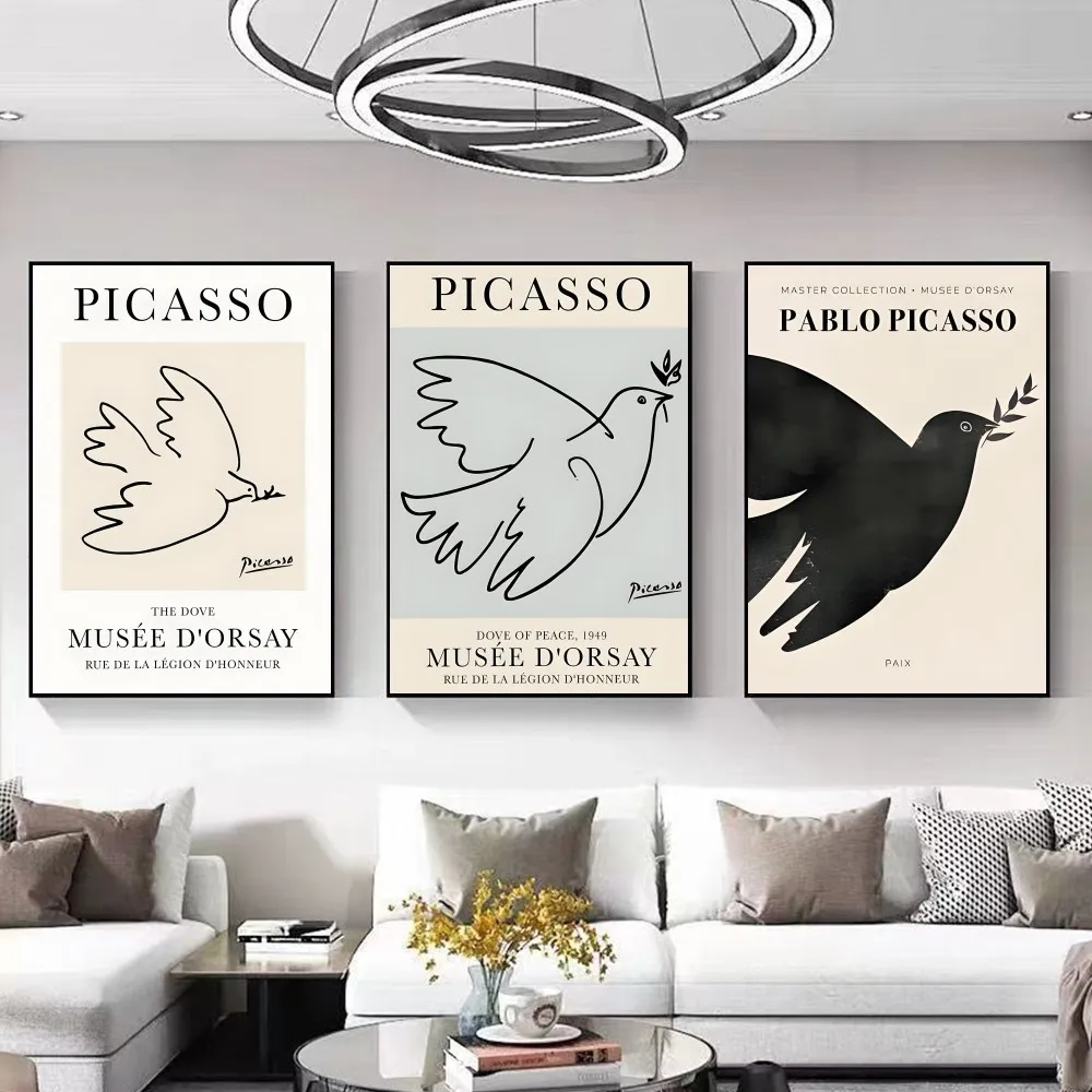 Пикассо Птица Журавль Канагава Ретро Абстрактный Плакат Крафт Бумага Винтаж