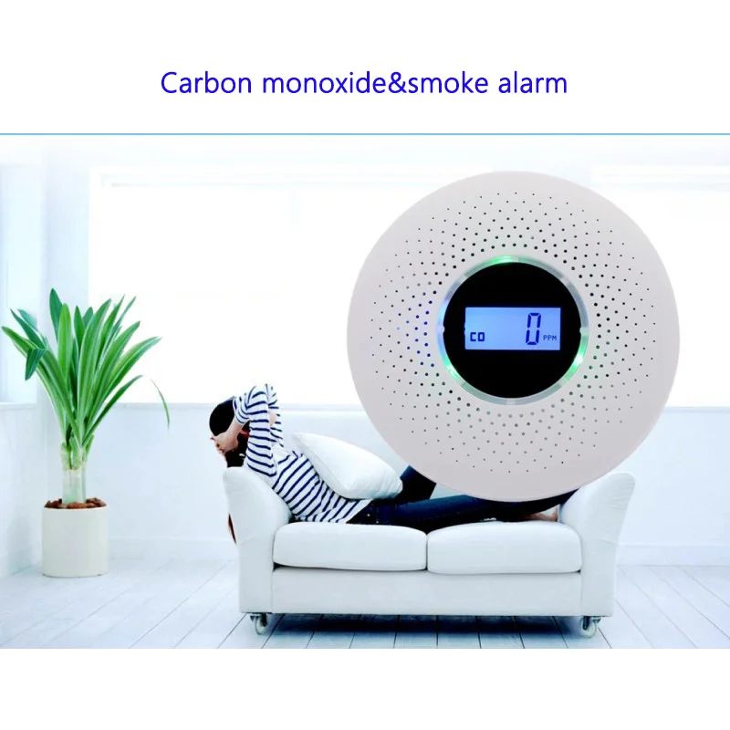 

Composite Two in One Carbon Monoxide Smoke Alarm Gas Detection Audible and Visual Detector CO Fire Sensing Color Light Display