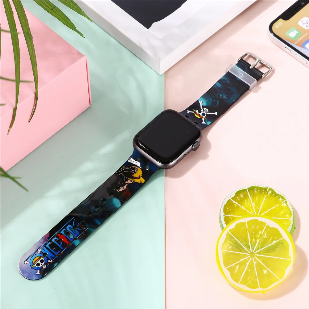 Anime One Piece Luffy zoro Silicone Strap for Apple Watch Band 44 45 42 40 38 41 Bracelet IWatch Color Apple Watch 7 6 5 3