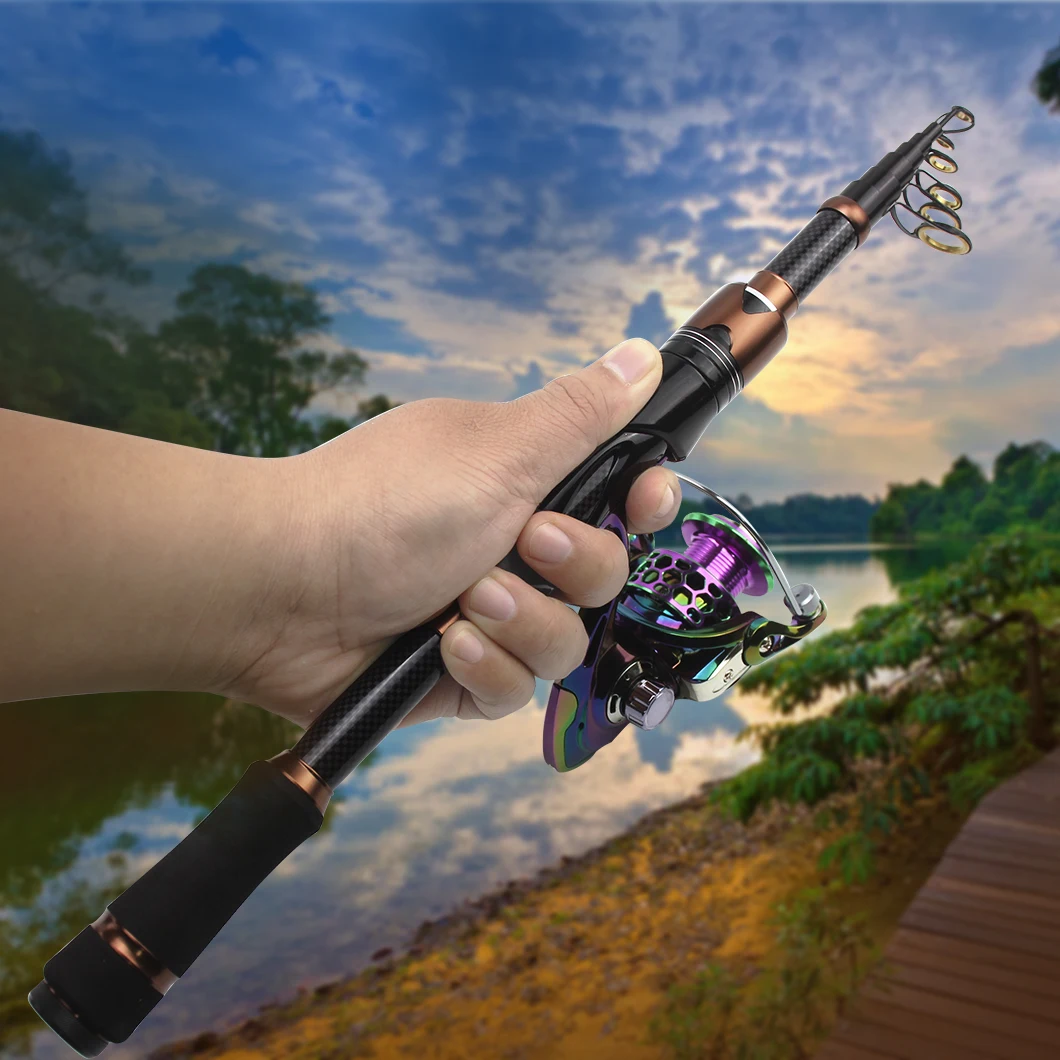 

2.1M High Quality Rod Reel Combos Super Short Pocket Fishing Rod Telescopic Carbon Spinning Rod Travel Fishing Tackle pesca