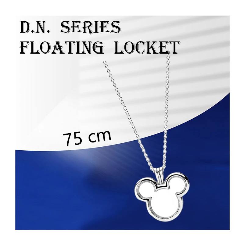 

Silver 925 Original Mouse Floating Locket Pendant Necklaces For Women Jewelry 75cm Link Chains Sapphire Glass Walls With Petites