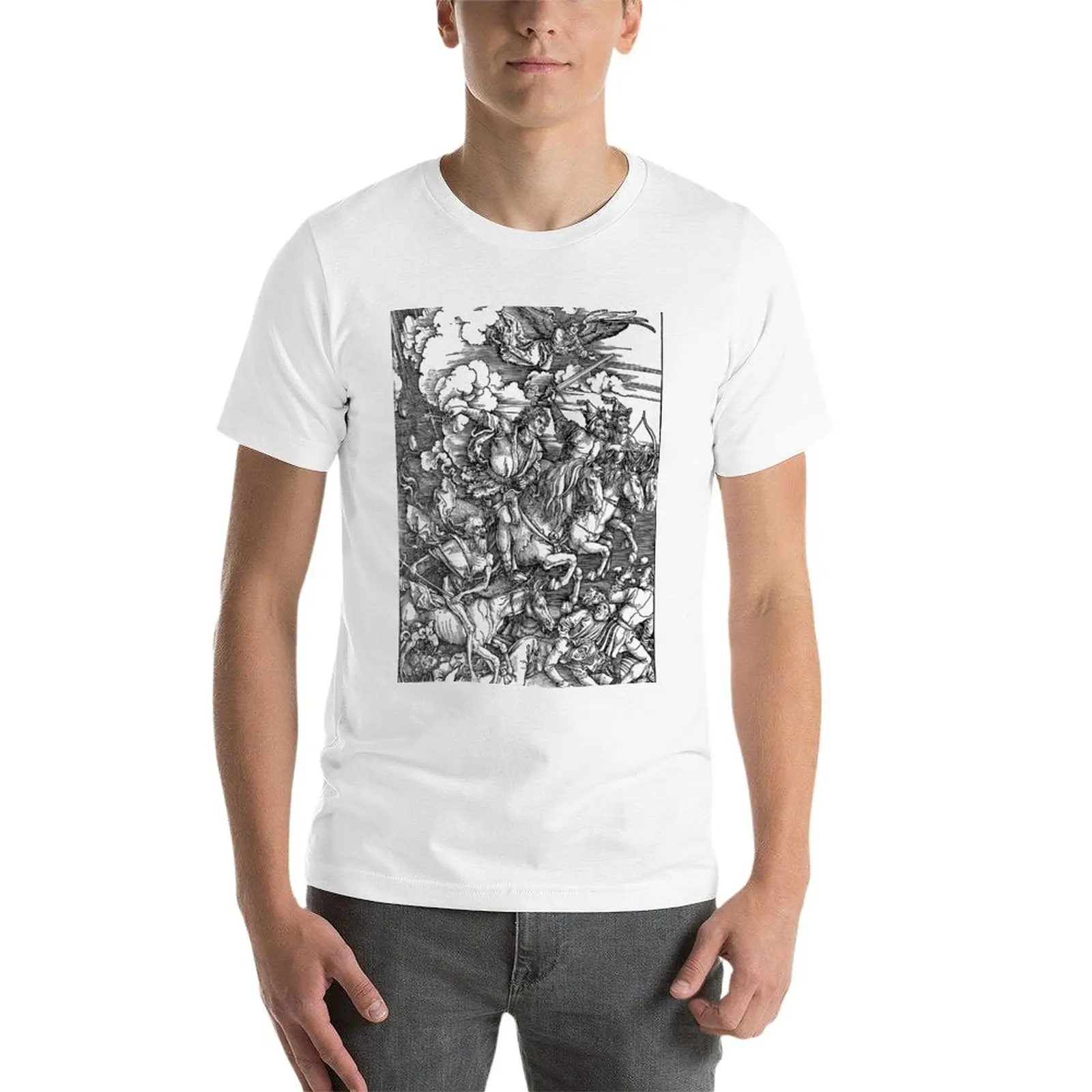 Футболка мужская облегающая черная модная рубашка с рисунком средневекового