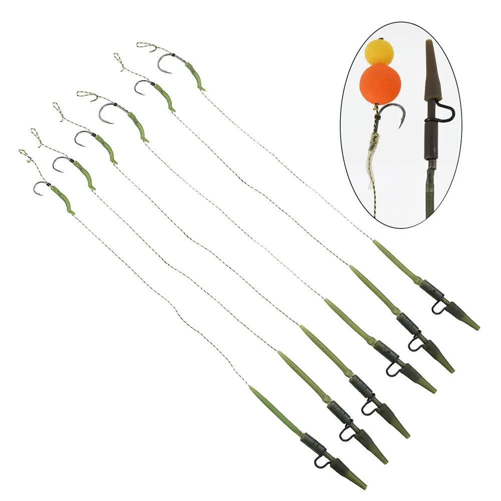 

17cm 6pcs Leader Carp Fishing Hooks Hair Rigs With Line 2/6/8# Hair Rigs Curved Barb Carp Hooks Feeder Group Carp Hook Parts