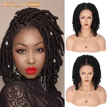Kalyss 12 Inches Knotless Braided Lace Front Wigs with Baby Hair 4X4  Area Kinky Twist Braids Hair Synthetic Wig for Black Women