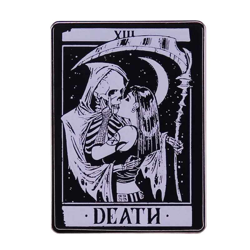 

Death Skull Kiss Tarot Gothic Metal Enamel Backpack Bag Lapel Badge Brooch Pin