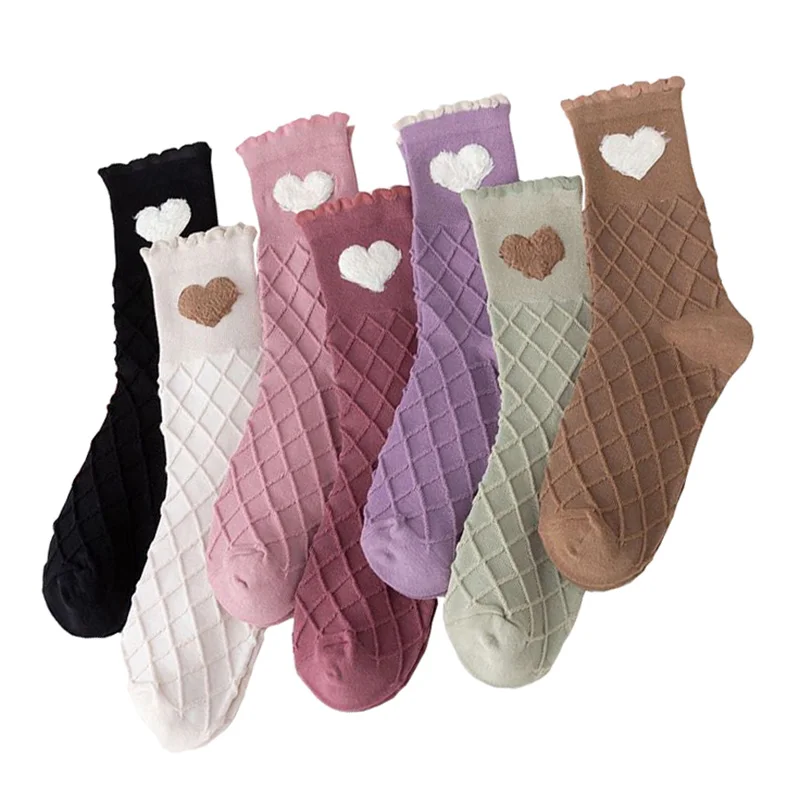 

2 Pair Japanese Style Women Socks Cute Heart Autumn Winter Long Cotton Socks Frilly Slouch Designer Brand Comfortable Socken