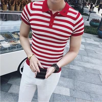 2022 high quality mens striped knitted polo shirt short sleeve british style casual business social polos breathable tee tops