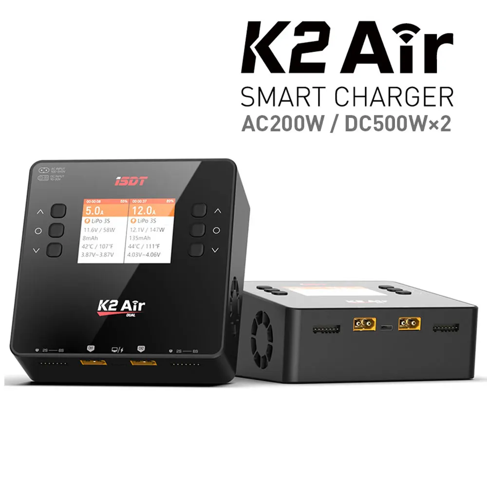 

ISDT K2 Air AC 200 Вт DC 500Wx2 20A Двухканальное балансирующее зарядное устройство Lipo разрядник для батареи Lipo NiMh Pb
