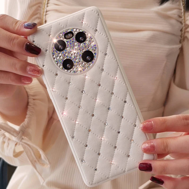 

Rhinestone Rhombus Case for Huawei Honor 50 40 Pro Cover Fragrance Luxury Leather Phone Case For Huawei Mate 30 40 P50 Pro Case