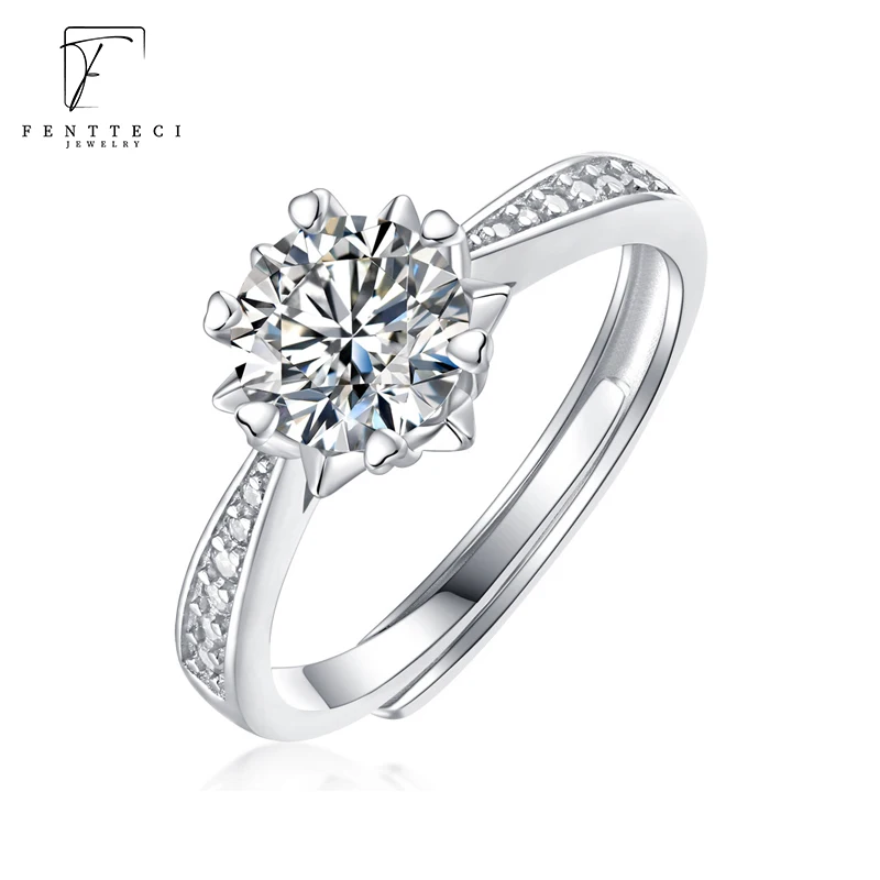 FENTTECI Moissanite Ring S925 Sterling Silver With 18k Gold Plated D Color Fine Jewelry Wedding Bands with Certificate for Women