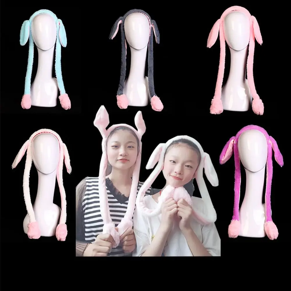 

Gift Headwear Plush Winter Earflap Sweet Cute Rabbit Hat Bunny Hat With Moving Ears Airbag Cap