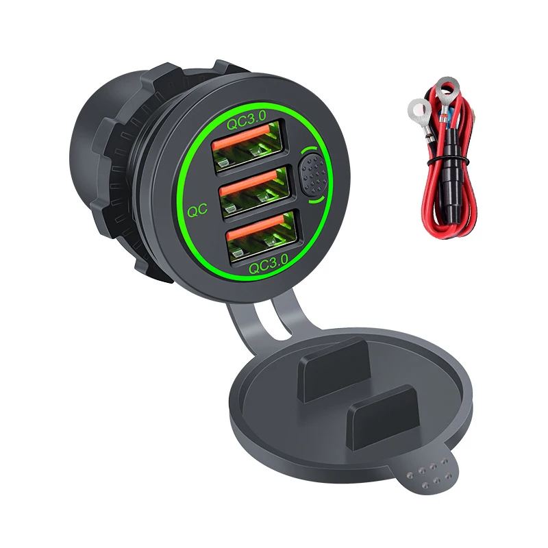 

12V/24V Triple QC3.0 Fast Charger 3 Ports USB Car Charger Socket with Touch Switch Adapter for Motorcycle Truck Marine