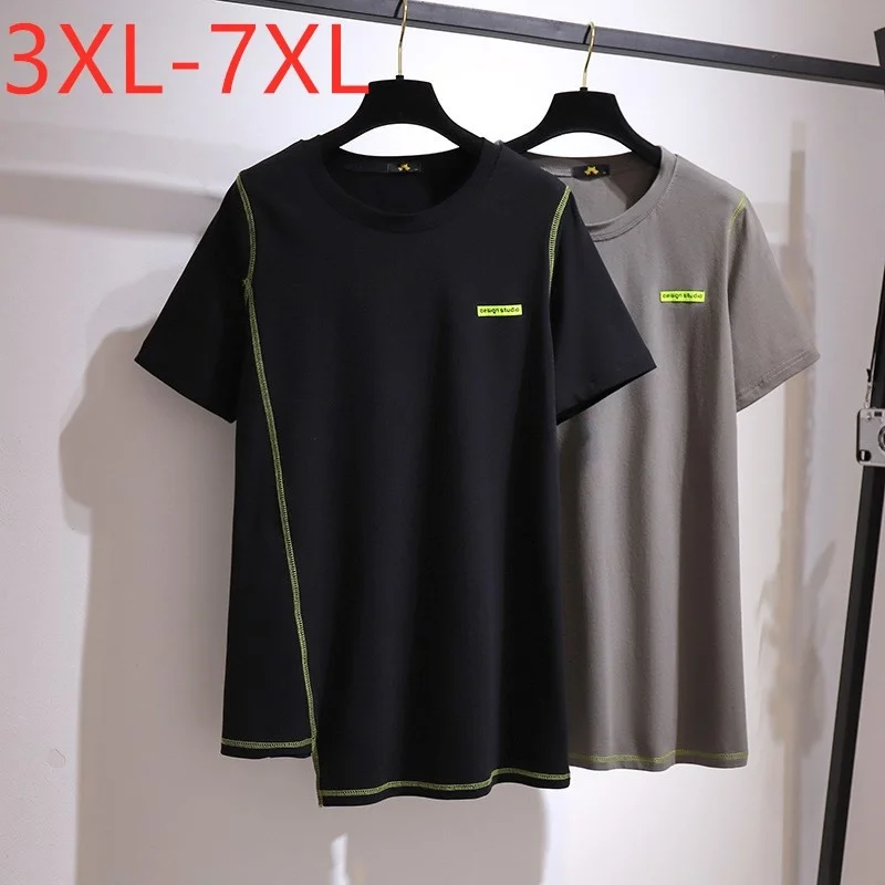 

Tops Plus Size Ladies Summer For Women Large Short Sleeve Loose Black Cotton Stripe O-neck T-shirt 3XL 4XL 5XL 6XL 7XL