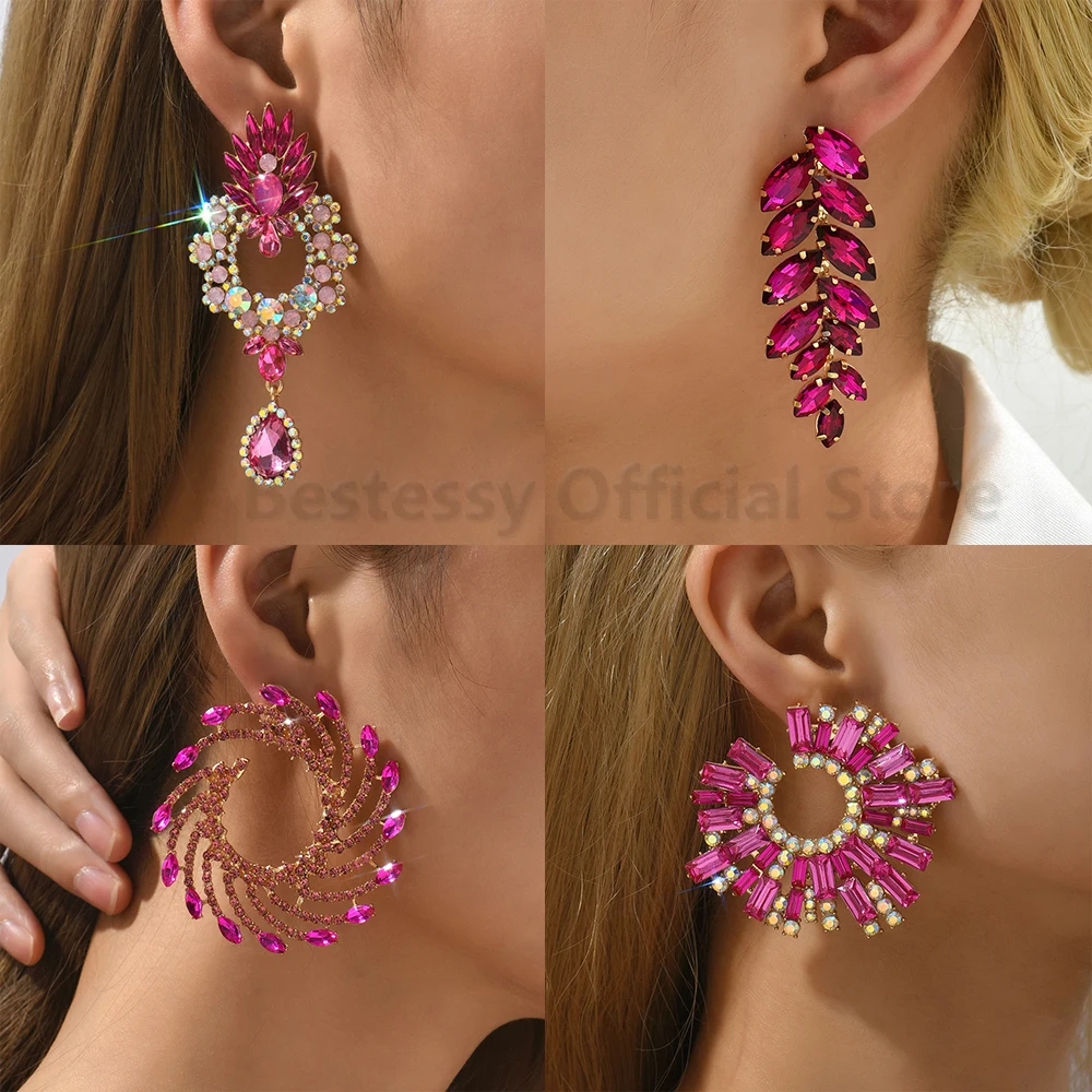 

Romantic Valentines Crystal Dangle Earrings For Women Luxury Party Maple Leaf Round High Quality Unusual Jewelry Large Pendants