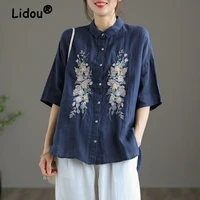floral print folk custom short sleeve blouse 2022 spring summer new fashion shirt harajuku style shirt for female casual blouse