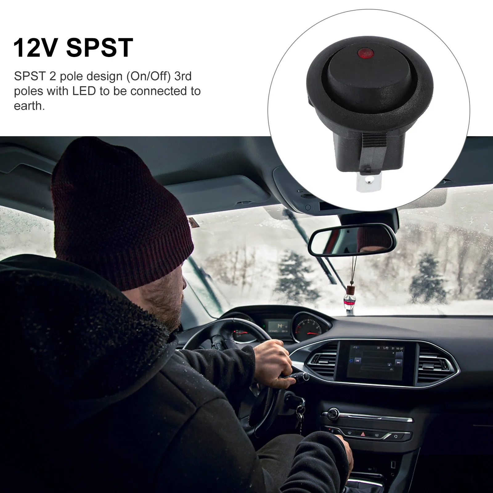 Переключатель тумблерный 12В 16А SPST с LED-подсветкой (зеленый свет) для автомобилялодки, круглый, для управления дополнительным электронным оборудованием (art.: 3920da2b45486) - 3920da2b45486