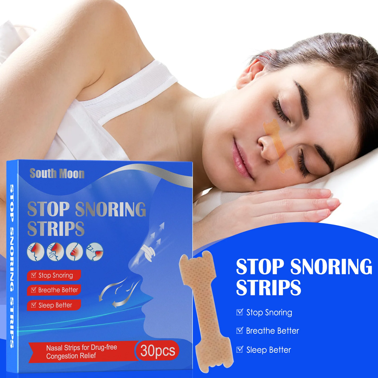 

30PCS Stop Snoring Patches Breath Nasal Strips Anti-Snoring Improve Nasal Obstruction Good Sleeping Patch Easier Breath