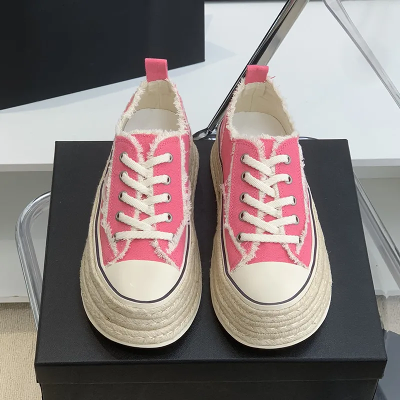 

Latest Woman Sneakers Woven Bottom Zapatos De Mujer Canvas Shoes Lace Up Platform Shoes Women Fashion Casual Ladies Shoes Hot