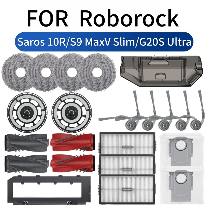 Фото Аксессуары для Roborock Saros 10R/S9 MaxV Slim/G20S Ultra: основная и боковые щетки, насадки для влажной уборки, HEPA-фильтры, мешки для пыли, держатели для робота-пылесоса и швабры №1