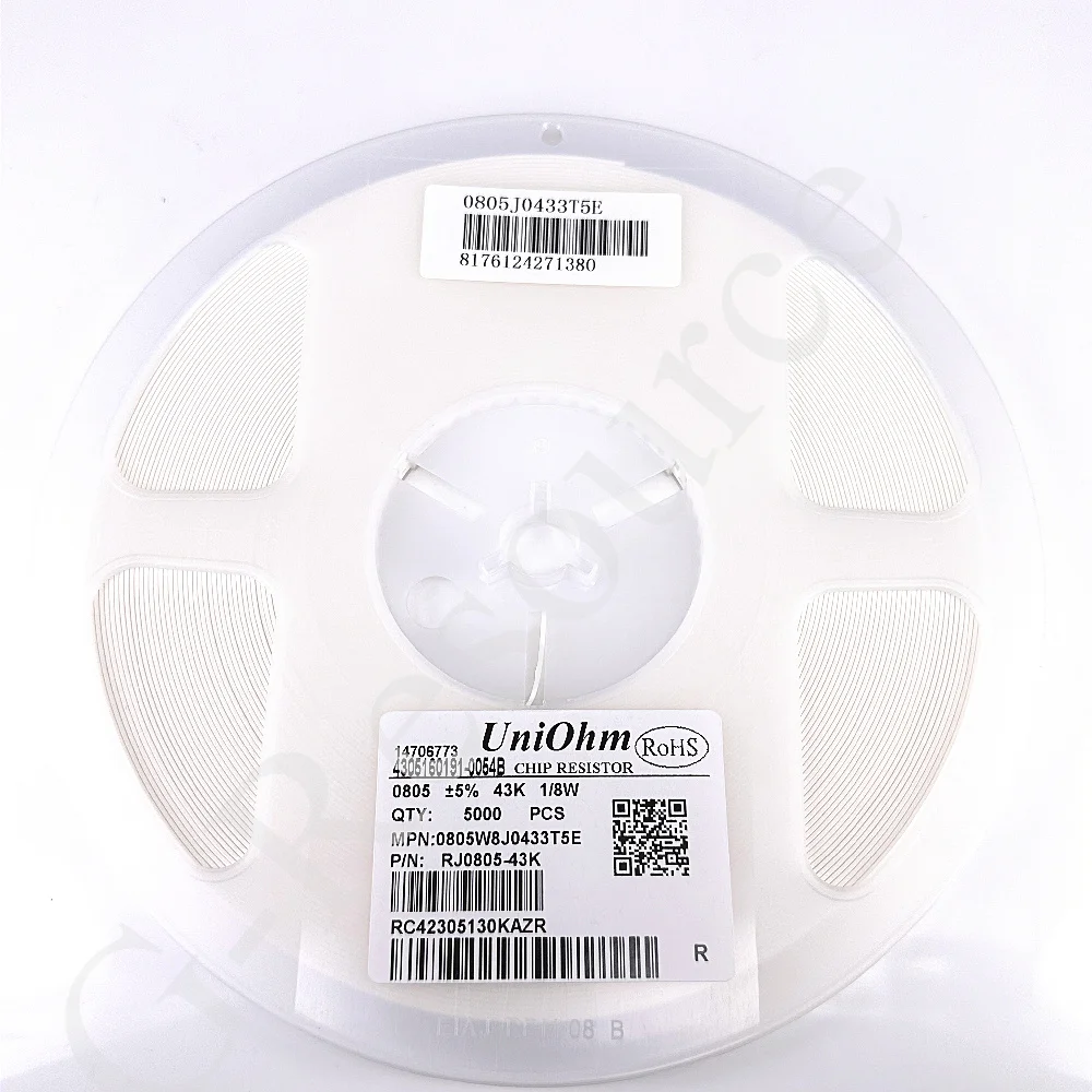 

(100pcs) 0805W8J0433T5E Patch resistance 43kΩ ±5% 125mW