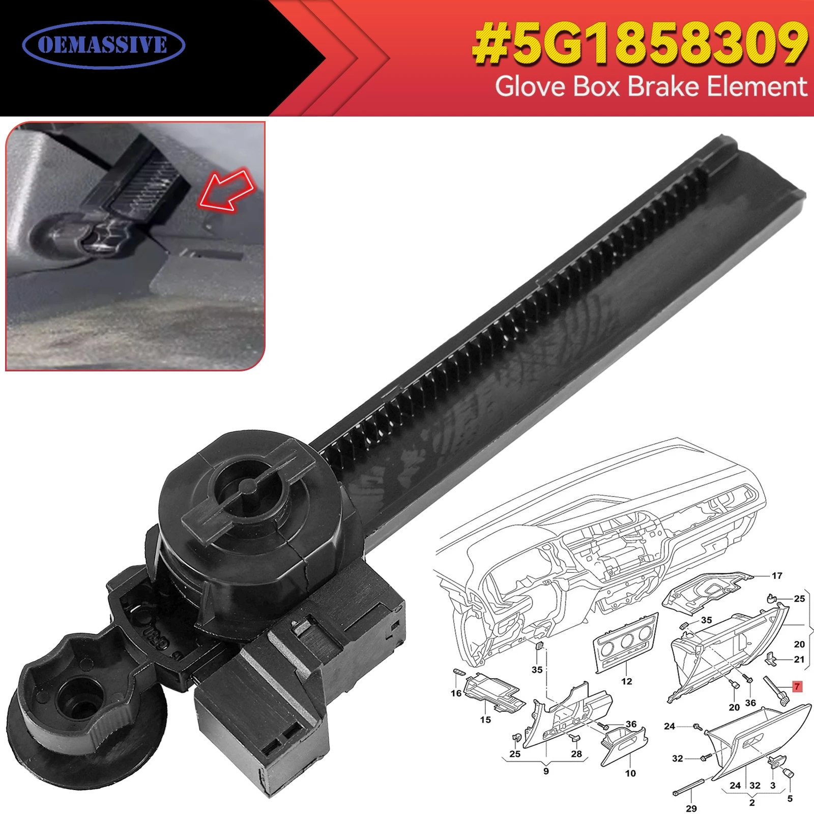 

Салон автомобиля с левым рукавичником, демпфер тормозного элемента для Touran Golf 7 MK7 Rabbit Passat Arteon Atlas T-Roc Skoda Kodiaq 5G 1858309