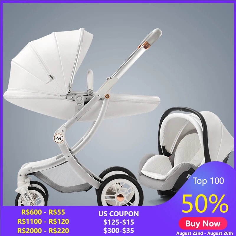 Baby Stroller 2in1/3 In 1,Luxury Baby Carriage with Car Seat,Eggshell Newborn Baby Stroller Leather Baby Carriage High Landscape