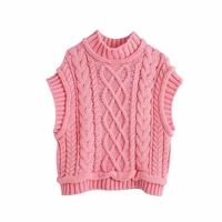 college casual turtleneck kawaii pink knitted women pullovers vest autumn sleeveless women sweaters girls cute jumpers female