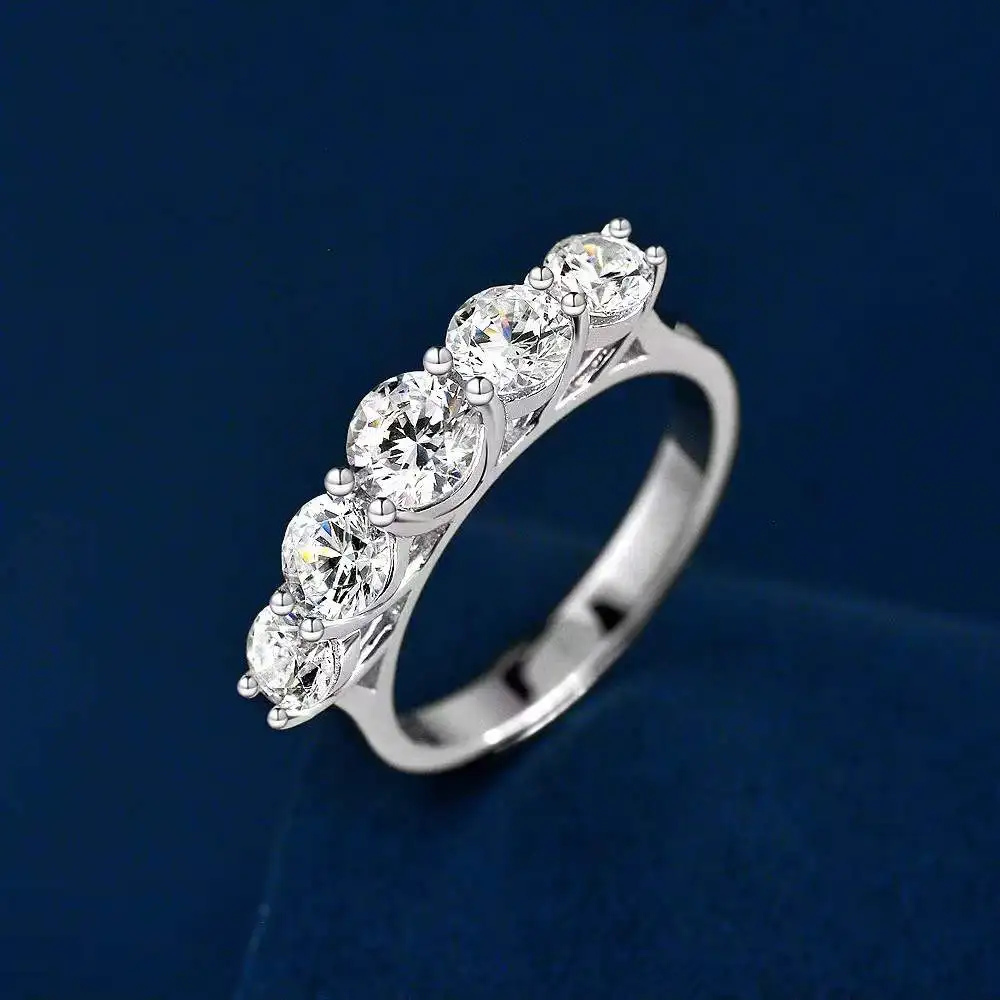 

Classic Wedding Band Sterling Silver Simulated Diamonds Half Eternity Five Stone CZ Engagement Rings Women