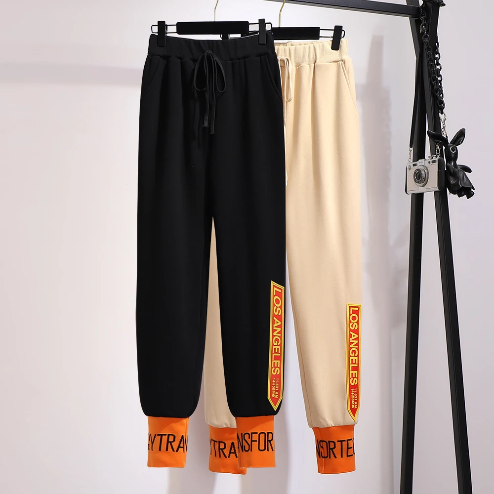 

300 kg large women's clothes fat mm new spring Korean alphabet thin legged women's pants knitted casual radish pants