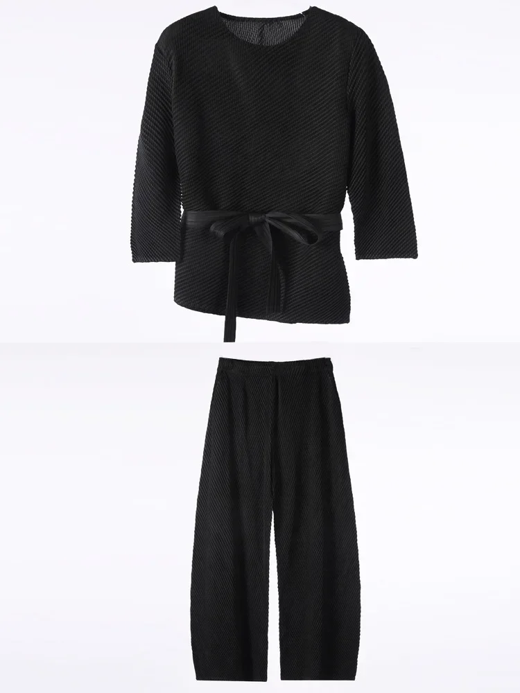 Модный плиссированный повседневный костюм для женщин 2024 осенний новый пуловер с