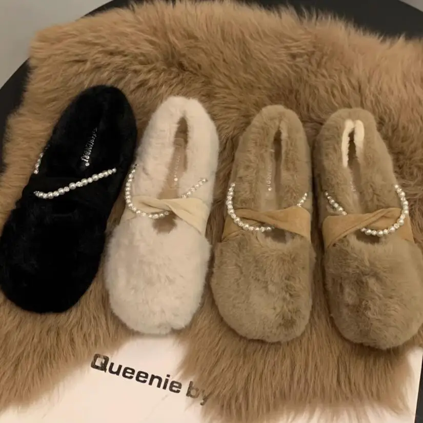 

Осенне-зимняя женская обувь из искусственного меха, Женская Роскошная обувь из искусственного меха, 2024 плюшевая теплая пушистая обувь из пушистого хлопка без застежек