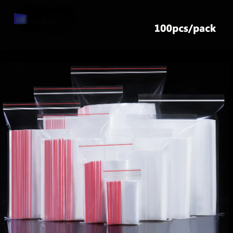 

100pcs/pack Resealable Zip Lock Bags Food Storage Package Vacuum Fresh Bag Self Seal Clear Poly Bag Organizer