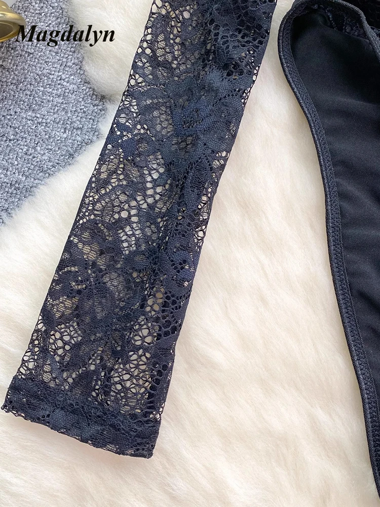 Magdalyn женский сексуальный однотонный цветочный кружевной комбинезон с длинными