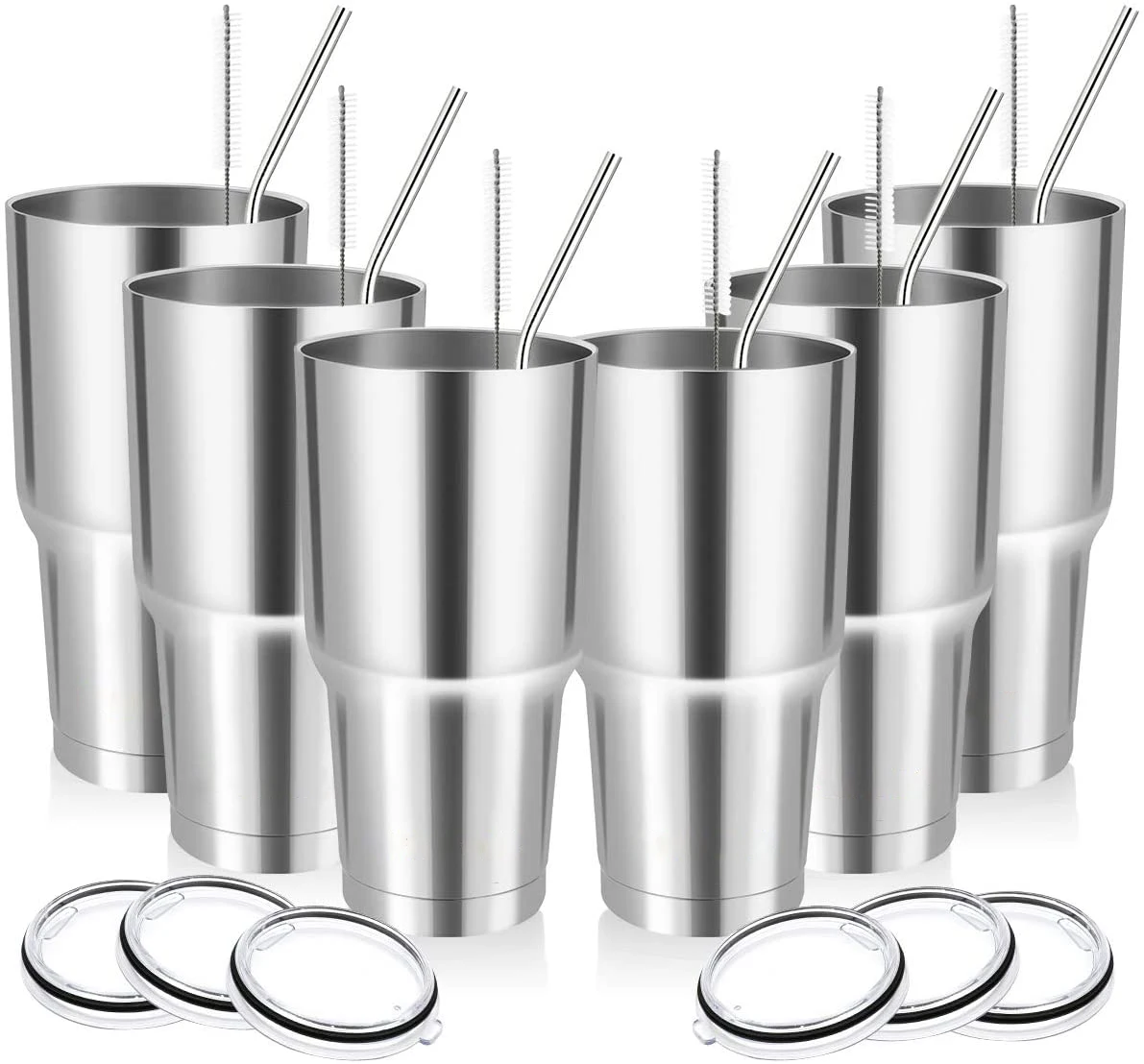 

Stainless Steel Tumbler 30oz - Vacuum Insulated Tumbler Coffee Cup Double Wall Large Travel Mug with Lid, Straw, Brush
