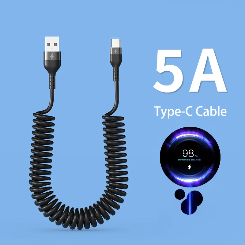 Пружинный USB-кабель типа C для Samsung S20 S21 Xiaomi POCO шнур быстрой зарядки Аксессуары