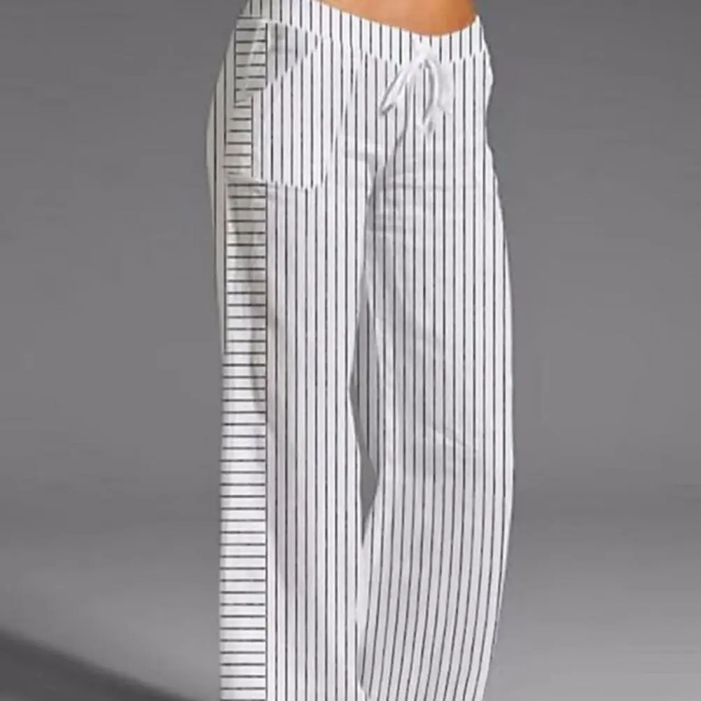 

Women Wide-leg Flared Trousers Stylish Women's Striped Print Pants Mid-rise Wide Leg Flared Trousers with Drawstring