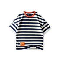 knitting cotton stripe labelling top boys short sleeve t shirt 2022 summer leisure fashion luxurious teens childrens clothing