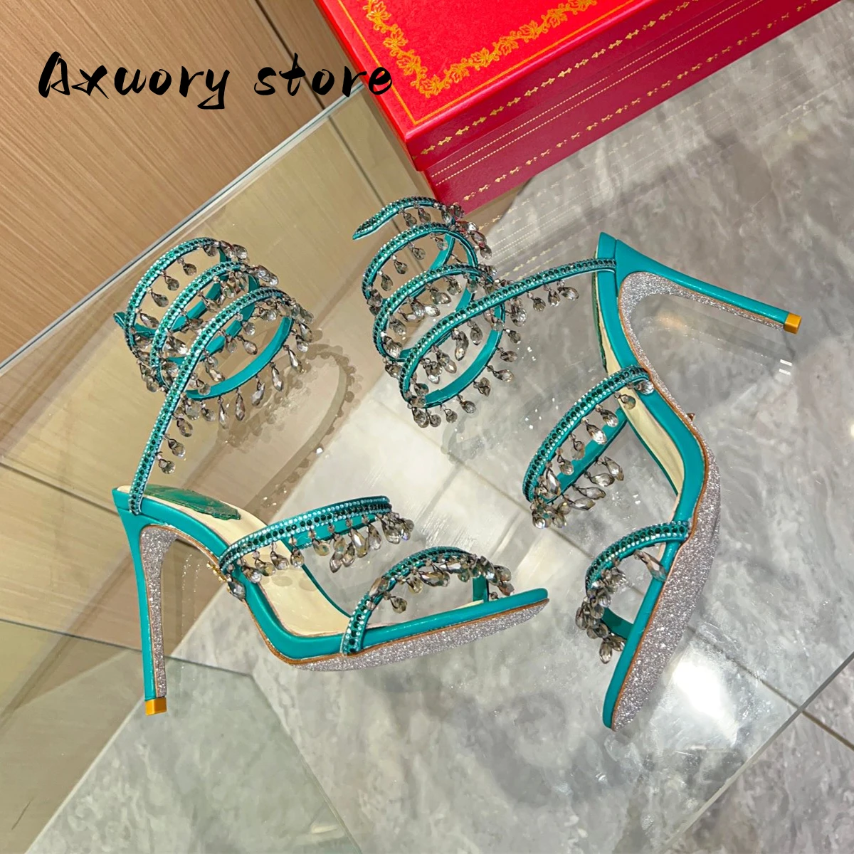 Women Sandals Evening Dress Shoes Stiletto Heel Crystal Wedding Sandals High Heel Formal Party Shoes Ankle Strappy
